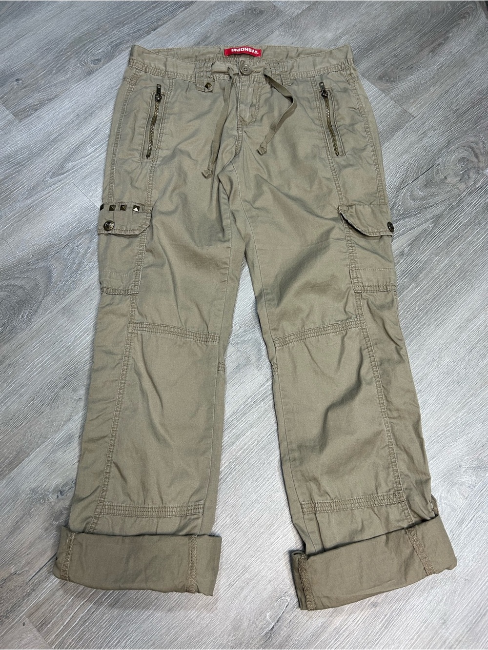 Union Bay womens vintage y2k grunge studded cargo pants tan Sz 5